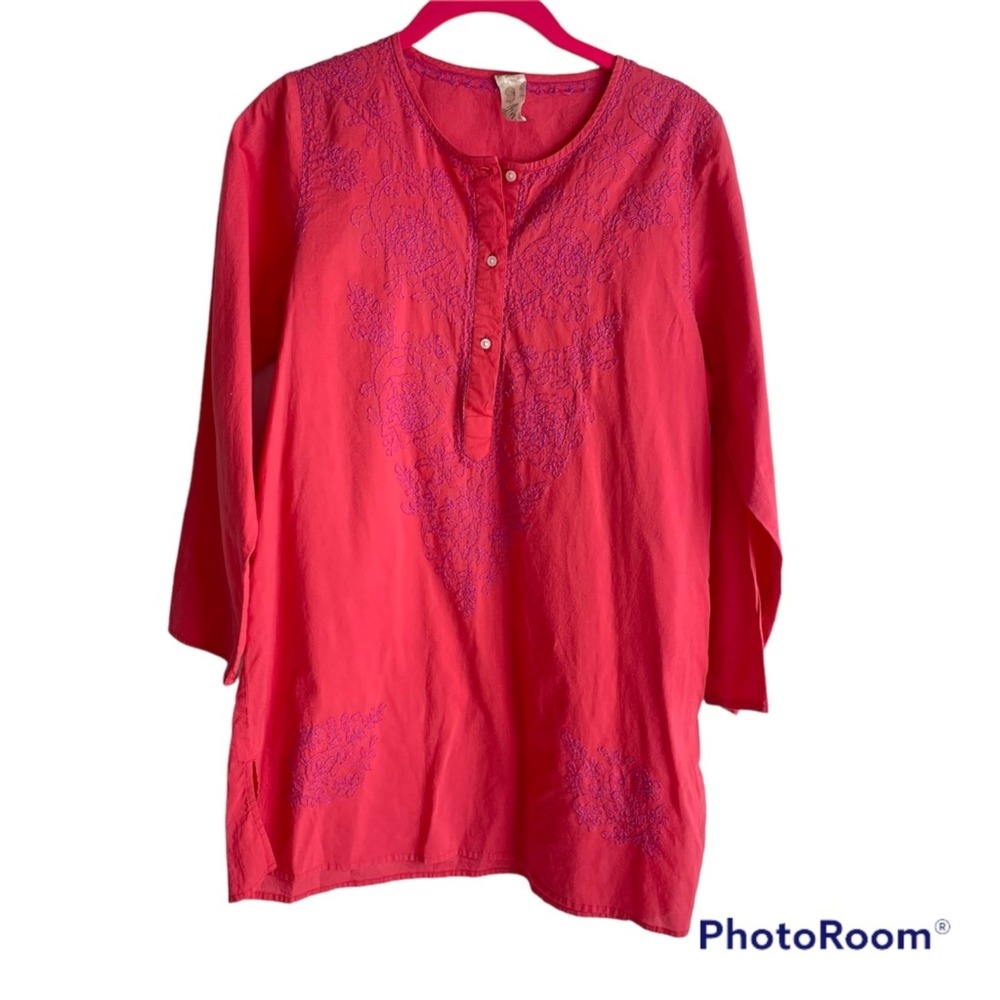 Pink Chicken Ladies 100% Cotton Dark Pink‎ 3/4 Sleeve Length Ladies Tunic Top, S